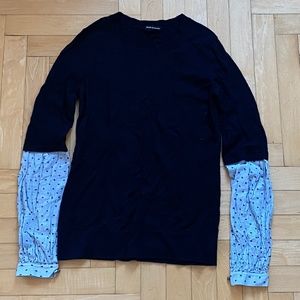 CLUB MONACO SWEATER WITH TEXTURED WOVEN SLEEVES